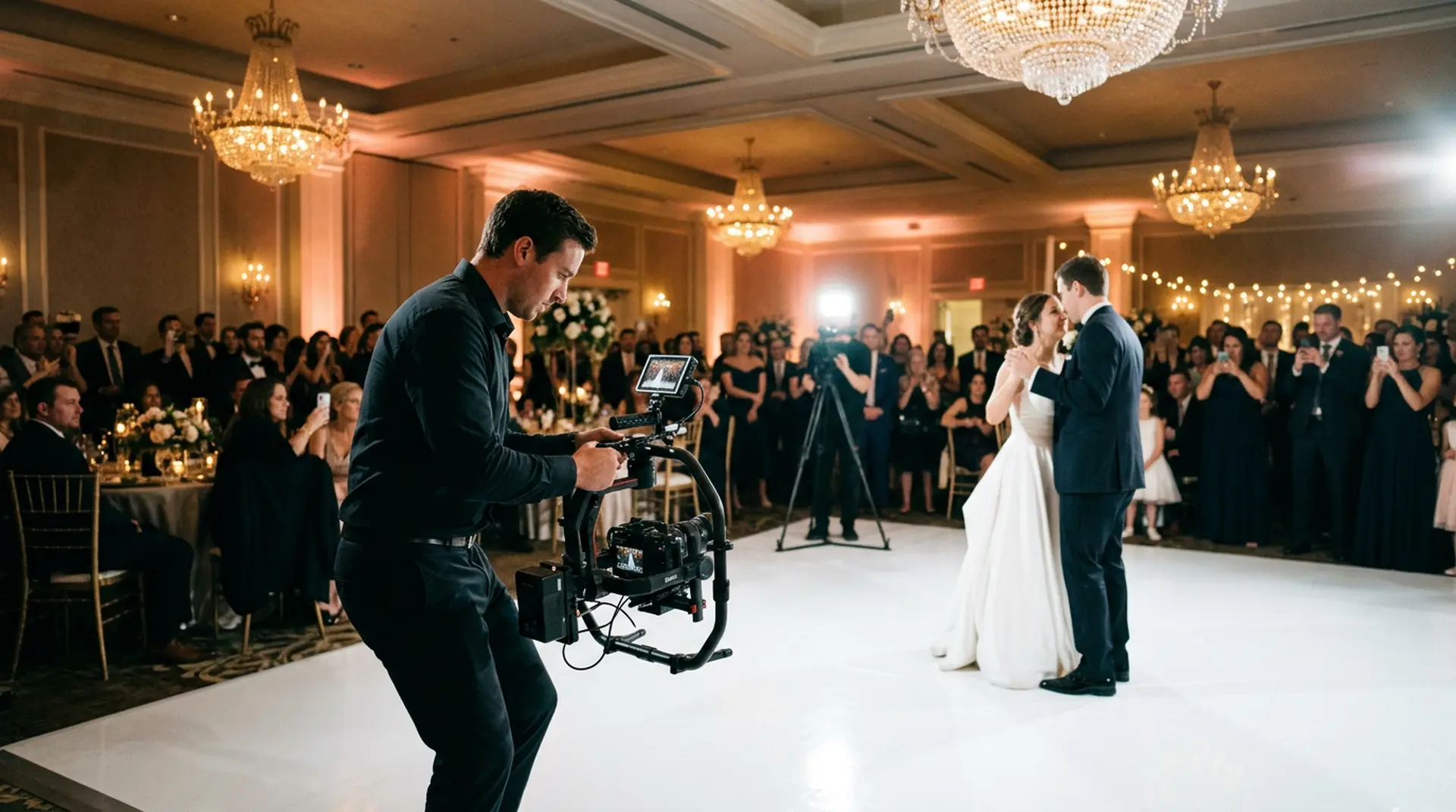 Event videography of a wedding first dance filmed on a gimbal