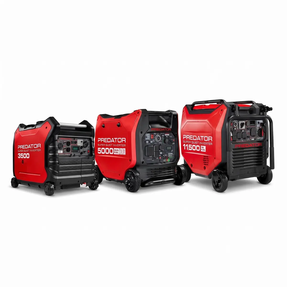 Predator 3500, 5000 and 11,500 quiet inverter generators available for party and event rental