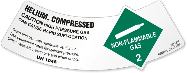 Helium non-flammable cylinder label on a rental tank